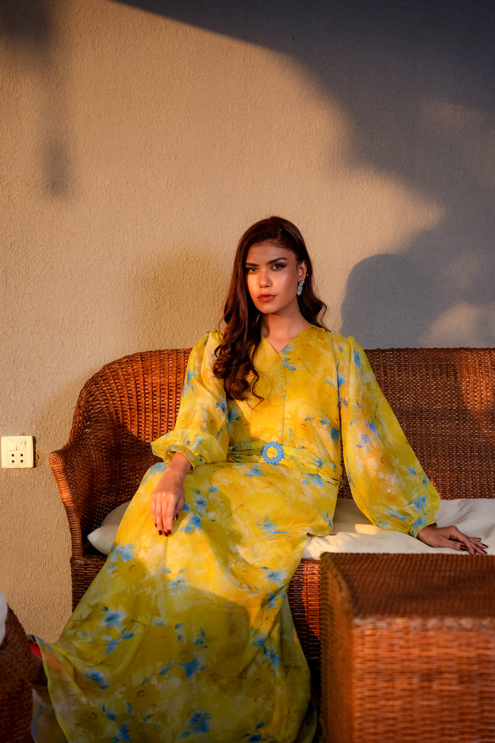 Azure Maxi – Printed Bamber & Charmeuse Dress