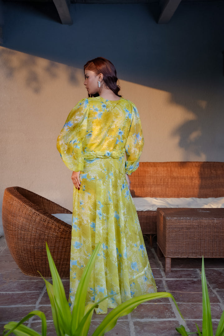 Azure Maxi – Printed Bamber & Charmeuse Dress