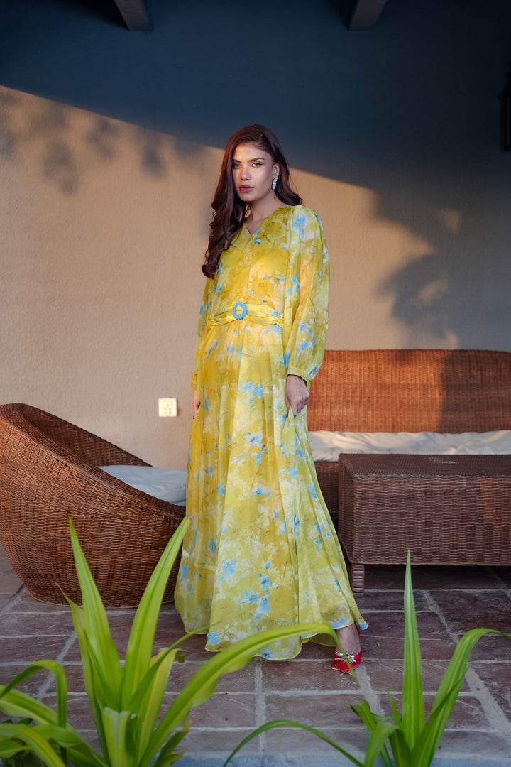 Azure Maxi – Printed Bamber & Charmeuse Dress