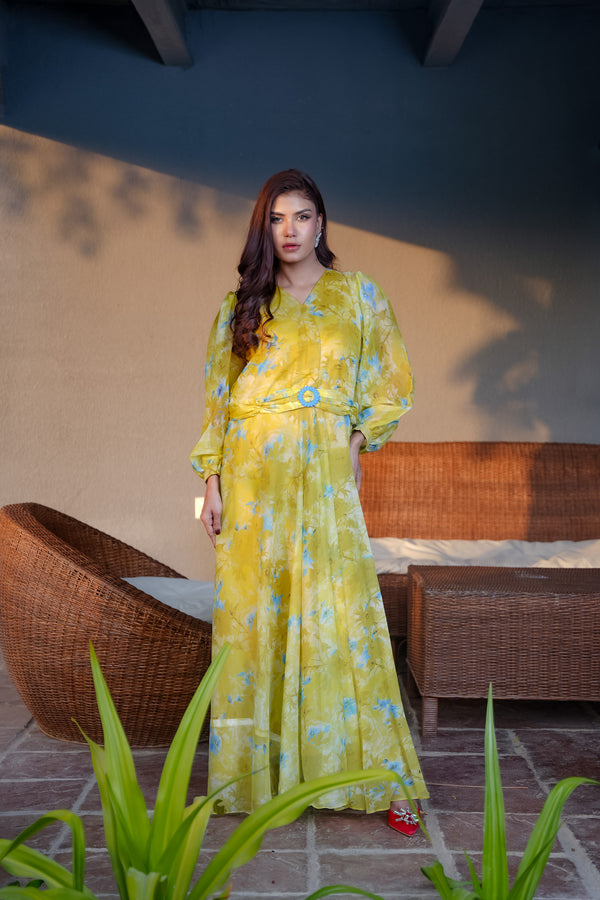 Azure Maxi – Printed Bamber & Charmeuse Dress
