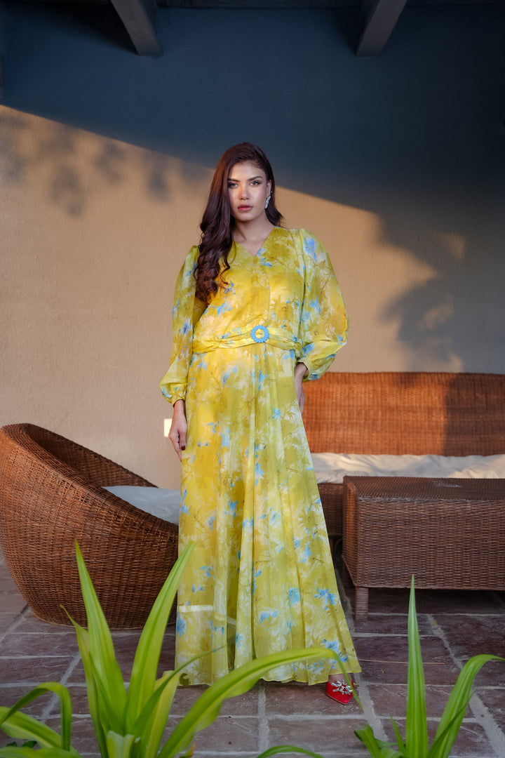 Azure Maxi – Printed Bamber & Charmeuse Dress