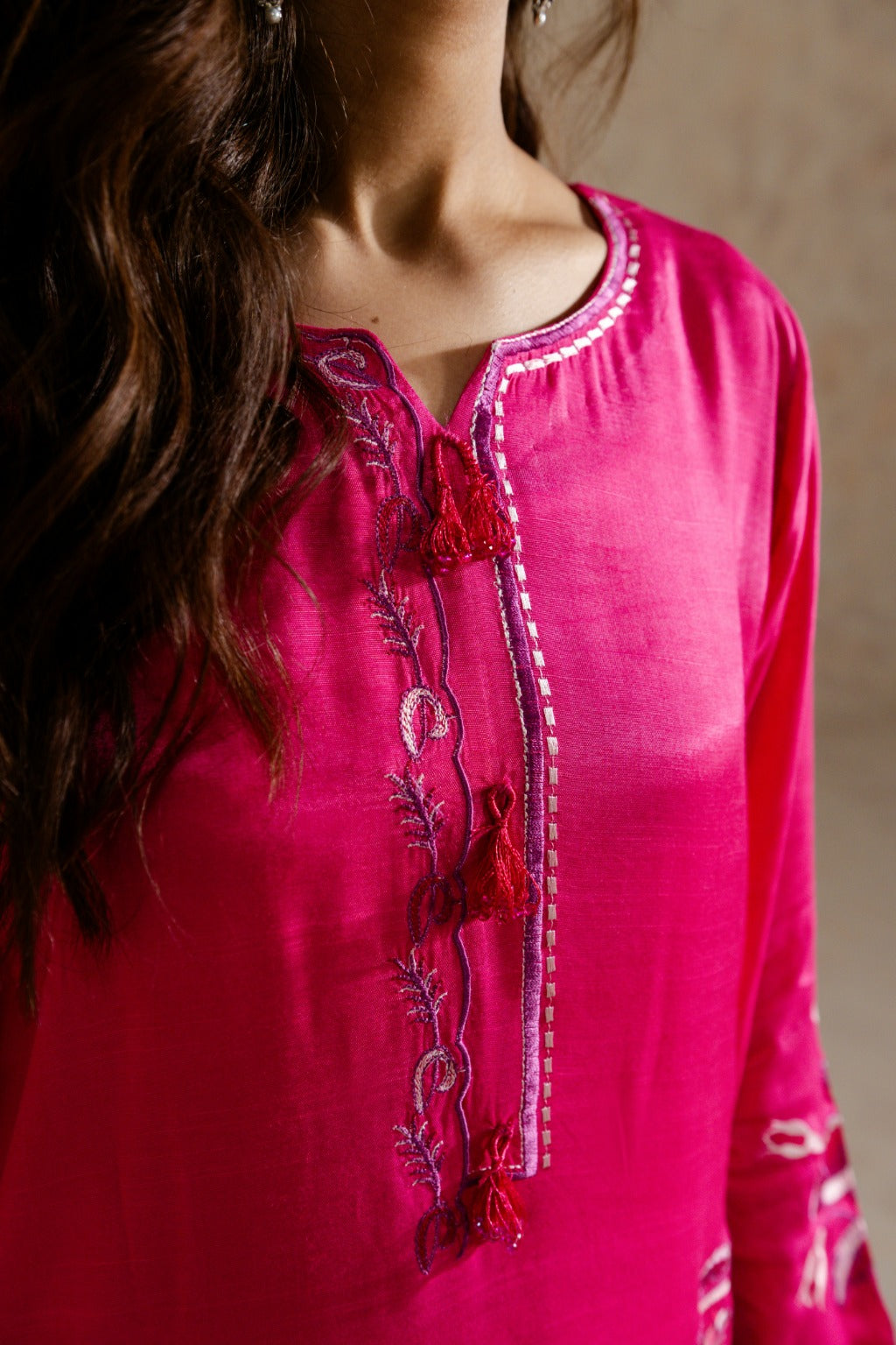 Luxury raw silk embroidered short shirt & shalwar pret set by Zehnaz