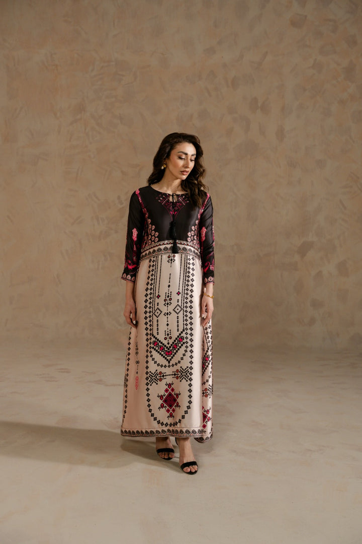 Pastel printed Charmeuse maxi dress for women by Zehnaz