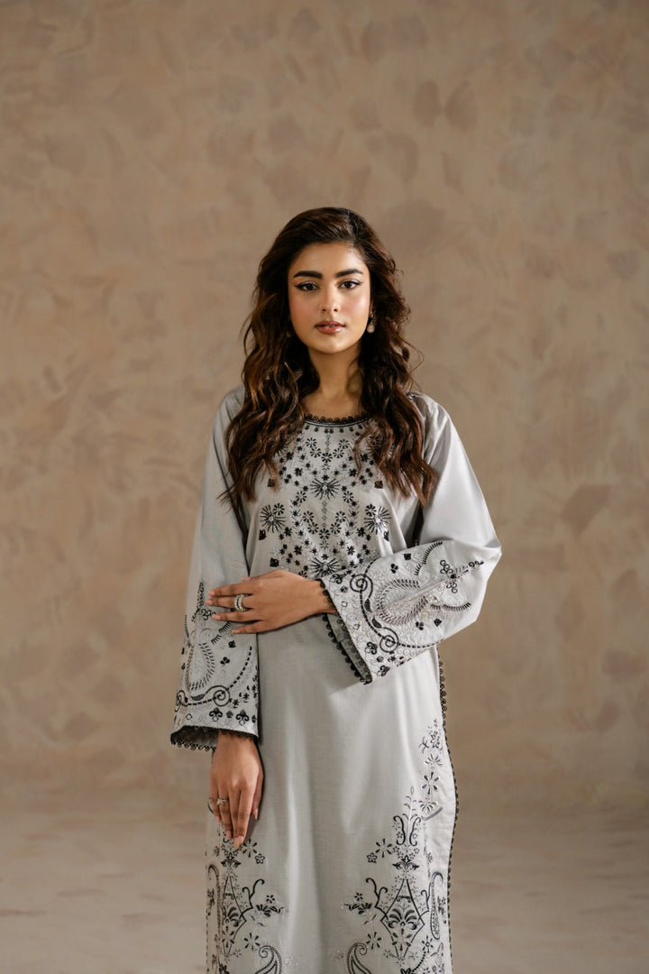 Elegant embroidered cambric pret shirt for women by Zehnaz