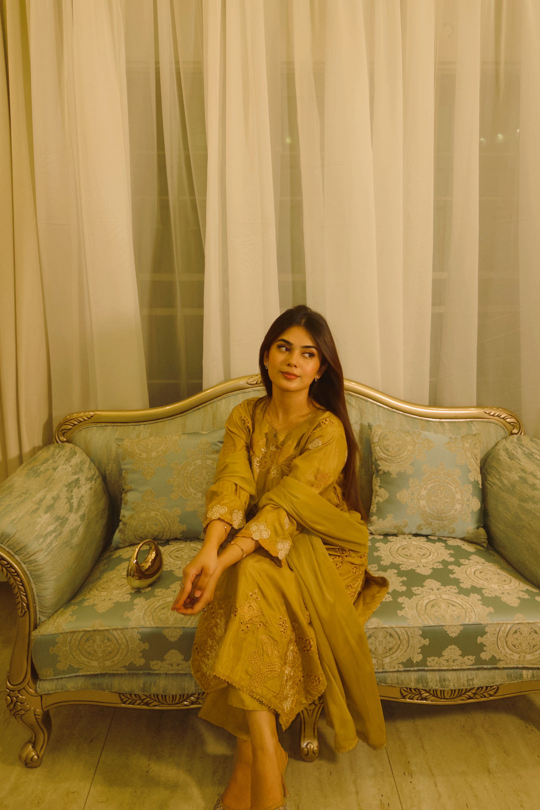 Aurelia - Golden Embroidered Raw Silk 3 Piece