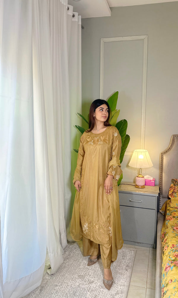 Aurelia - Golden Embroidered Raw Silk 3 Piece