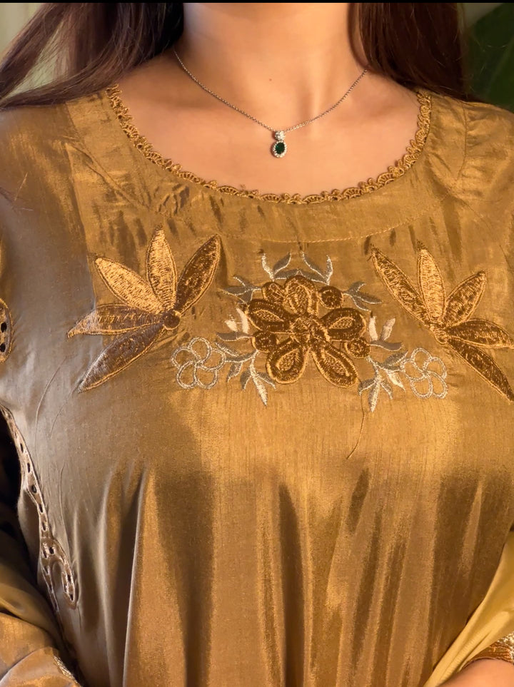 Aurelia - Golden Embroidered Raw Silk 3 Piece