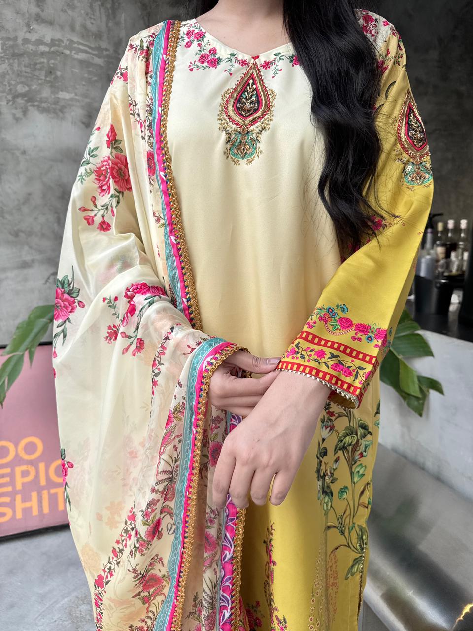 Dazzel – Printed Swiss Silk Set with Dupatta