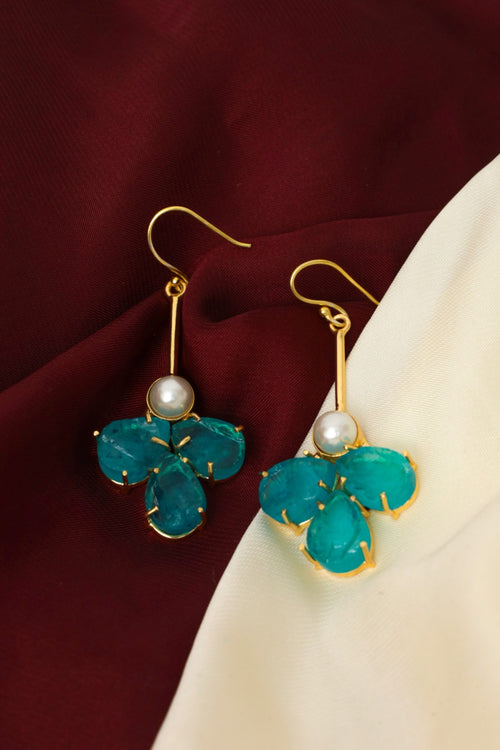 Gold-Plated Turquoise Pearl Drop Earrings