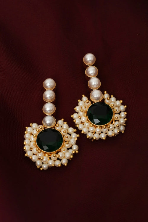 Gold-Plated Green Druzy Pearl Earrings