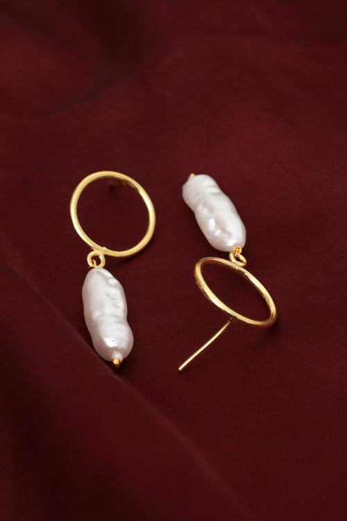 Gold Plated Baroque Pearl Hoop Earrings