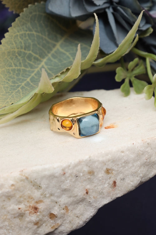 Gold Plated Fashion Ring with Multi-Color Rhinestones