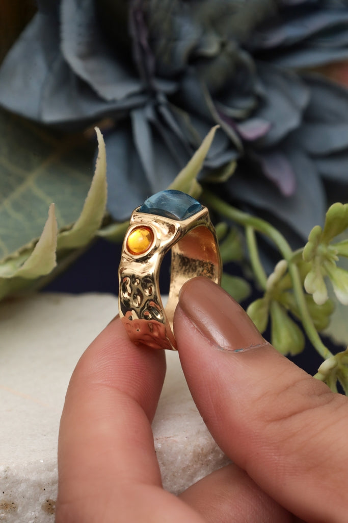 gold tone fashion ring with multi color rhinestones for women