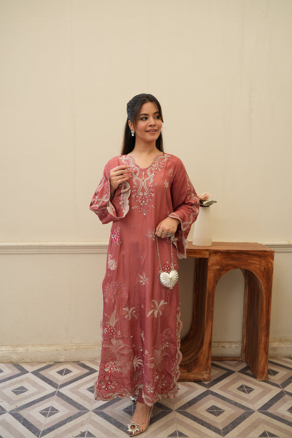 Roshane – Embroidered Raw Silk Kaftan Set