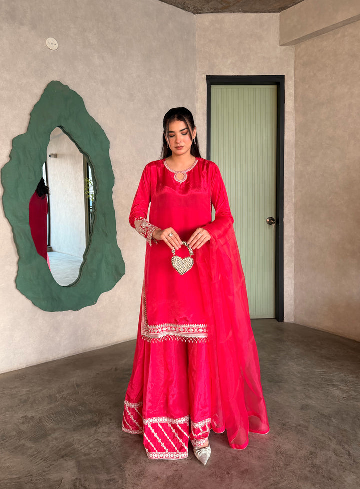 GULNAAR – Embroidered Russian Silk Sharara Set