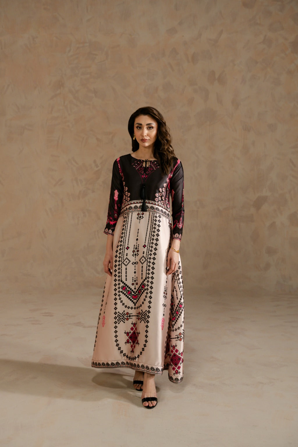 Casual printed Charmeuse maxi dress for everyday wear by Zehnaz