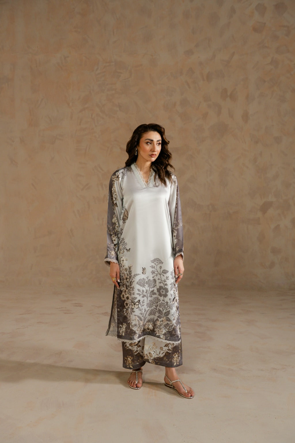 STELLA printed Charmeuse silk co-ord pret set for women by Zehnaz