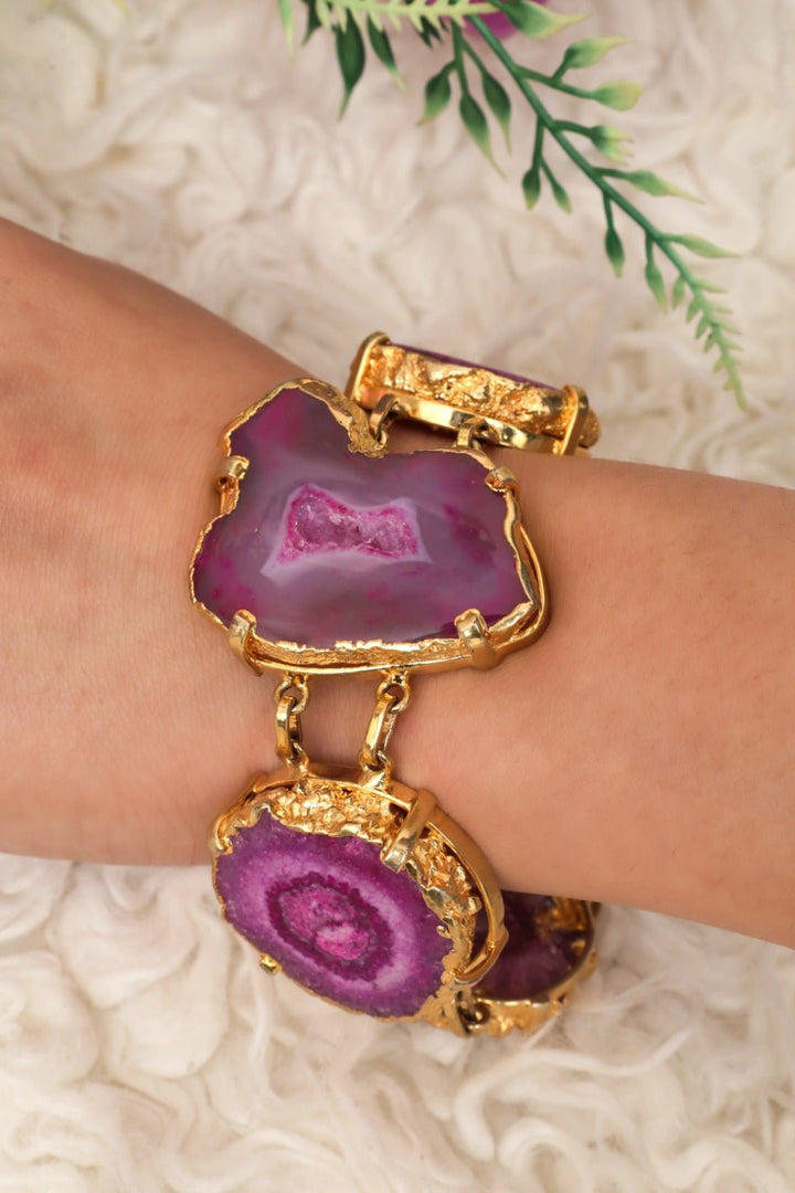Agate Amethyst Gold - Plated Boho Jewellery Set - Zehnaz.ae
