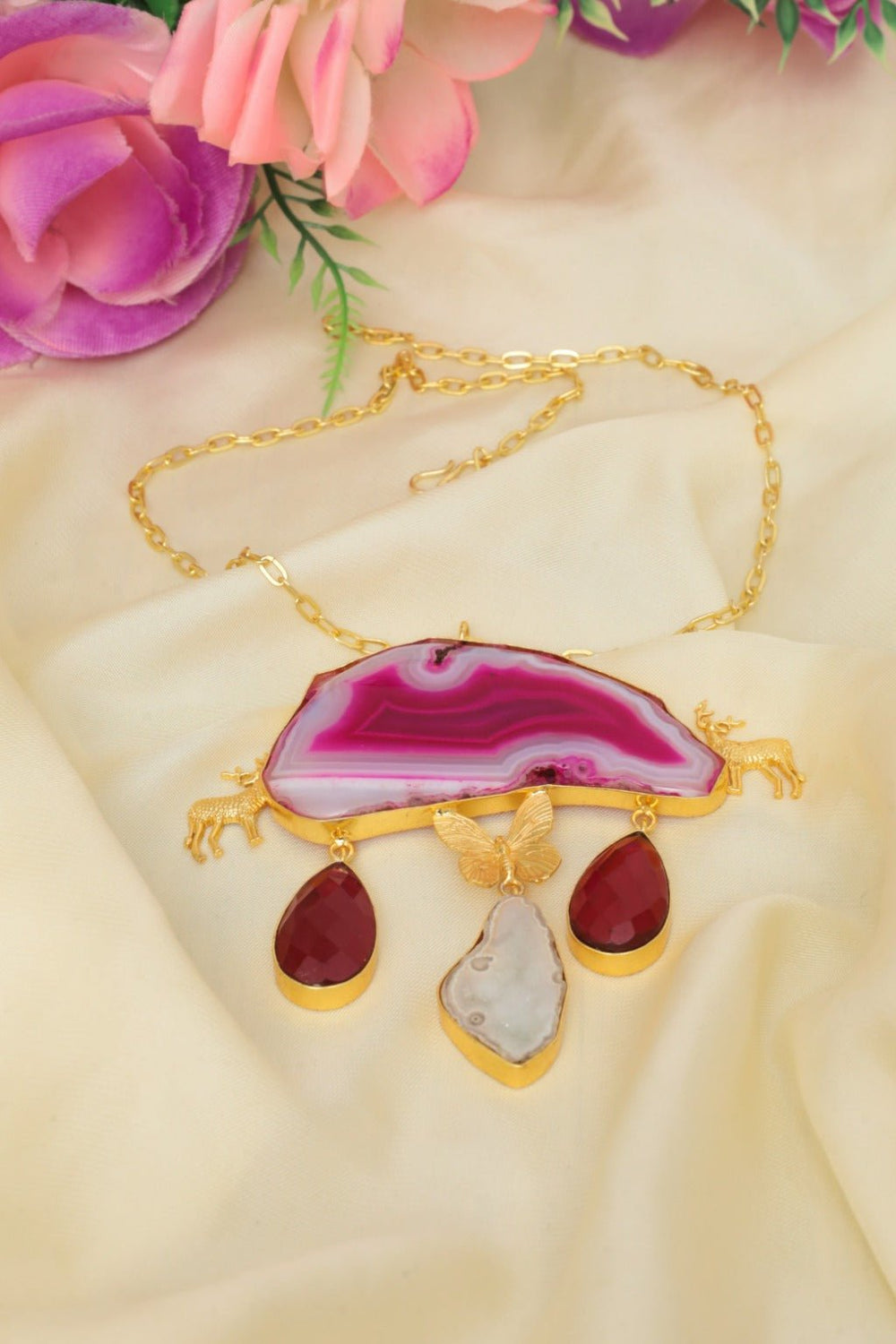 Agate Amethyst Gold - Plated Boho Jewellery Set - Zehnaz.ae