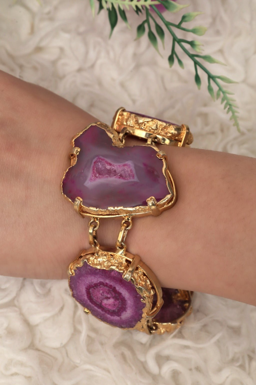 Agate Amethyst Gold - Plated Boho Jewellery Set - Zehnaz.ae