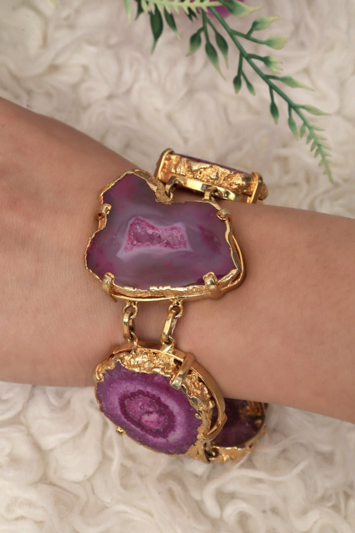 Agate Amethyst Gold - Plated Boho Jewellery Set - Zehnaz.ae