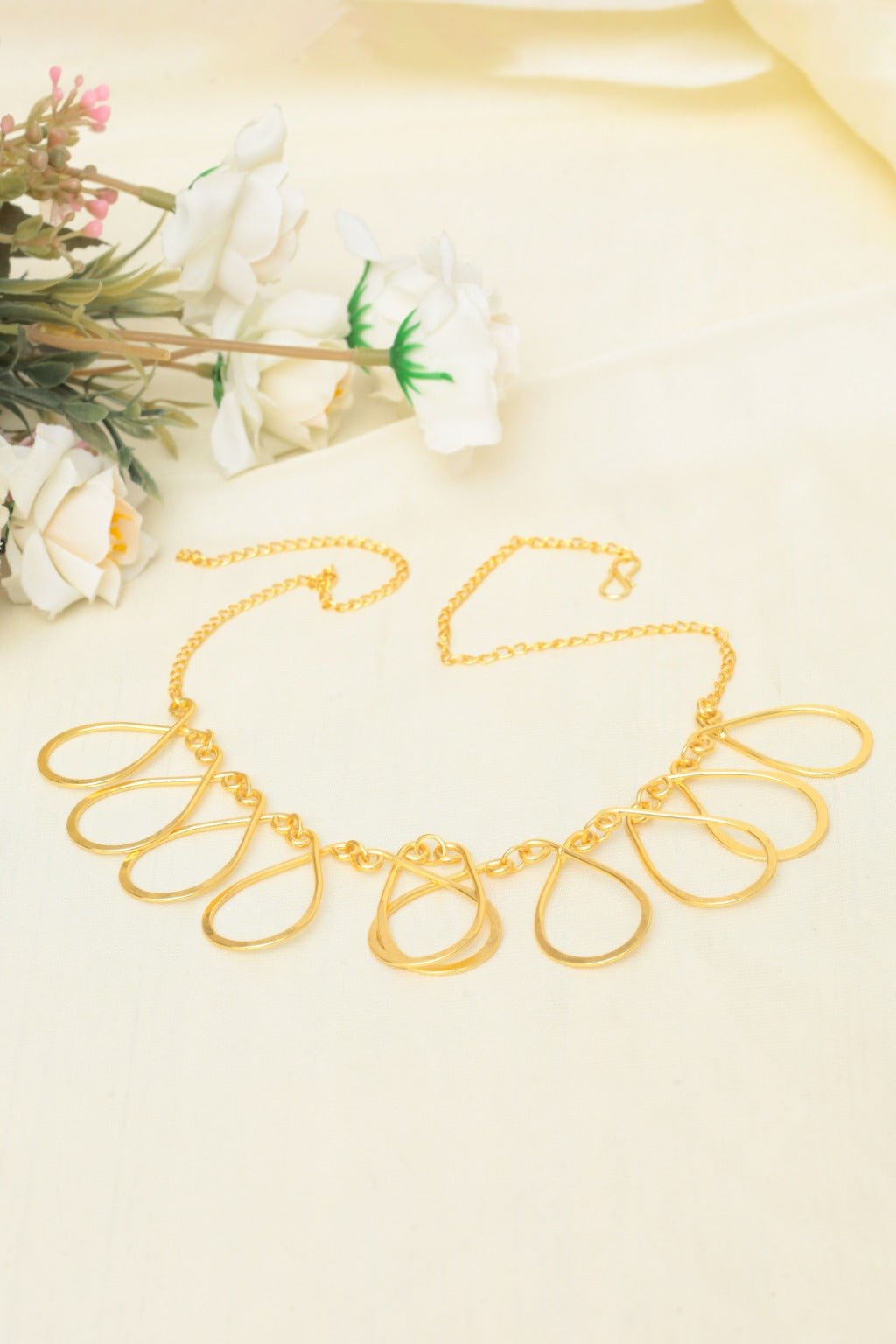 Ainara Golden Neckpiece – Gold - Plated Statement Drop Collar Necklace - Zehnaz.ae