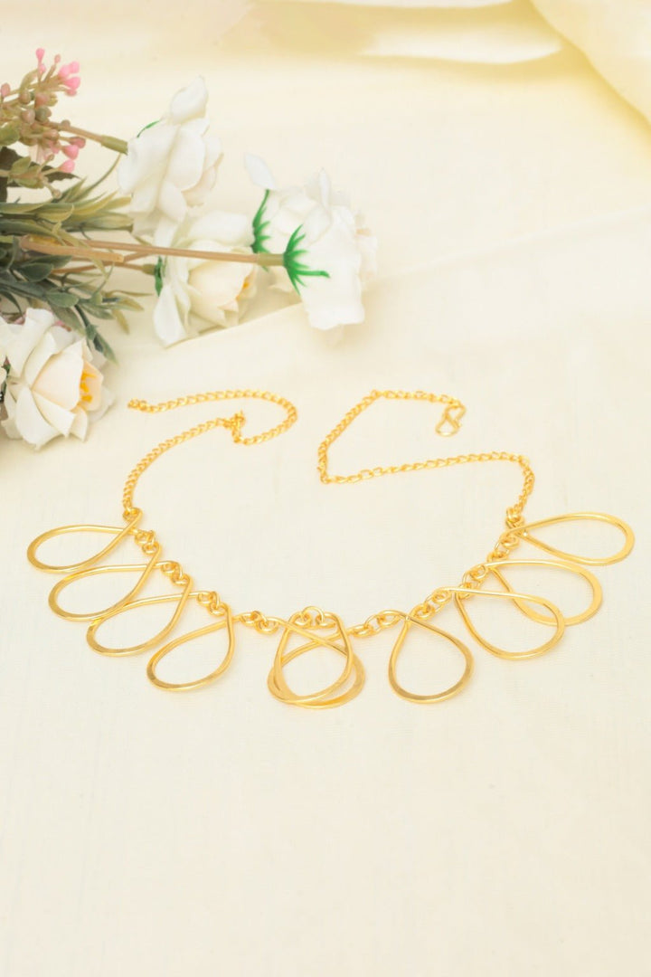 Ainara Golden Neckpiece – Gold - Plated Statement Drop Collar Necklace - Zehnaz.ae