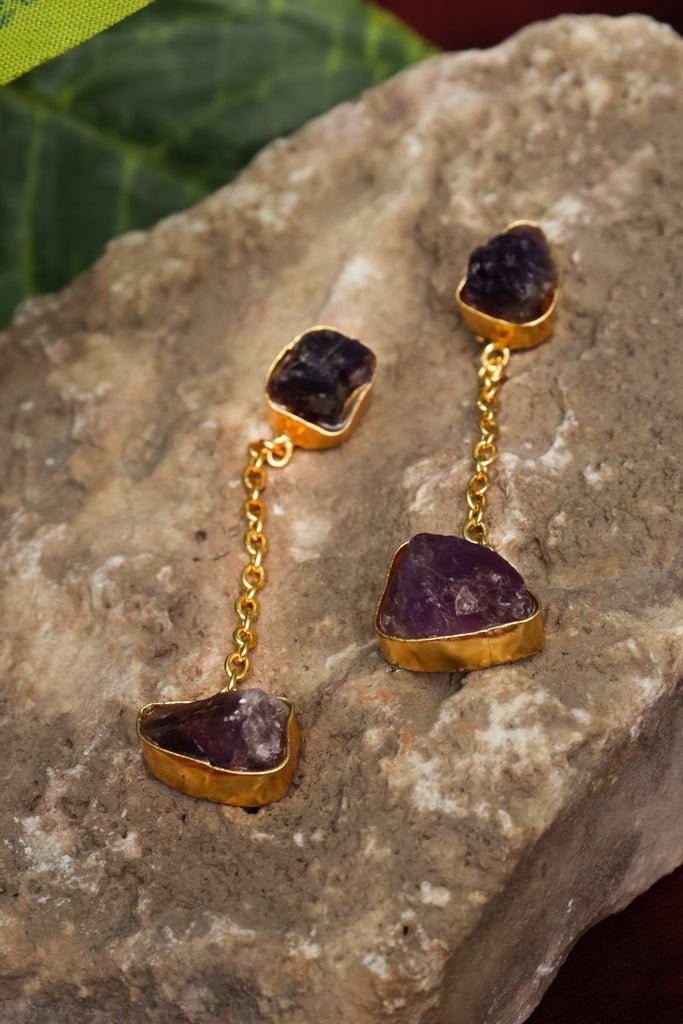 Amethyst Dangle Drops Earrings - Zehnaz.ae