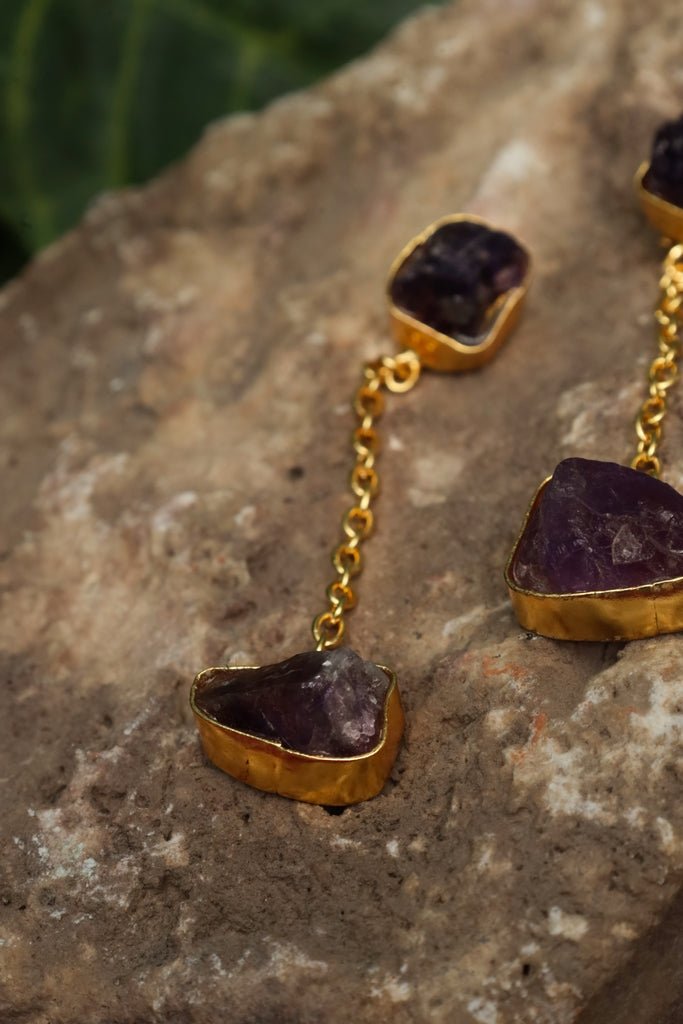 Amethyst Dangle Drops Earrings - Zehnaz.ae