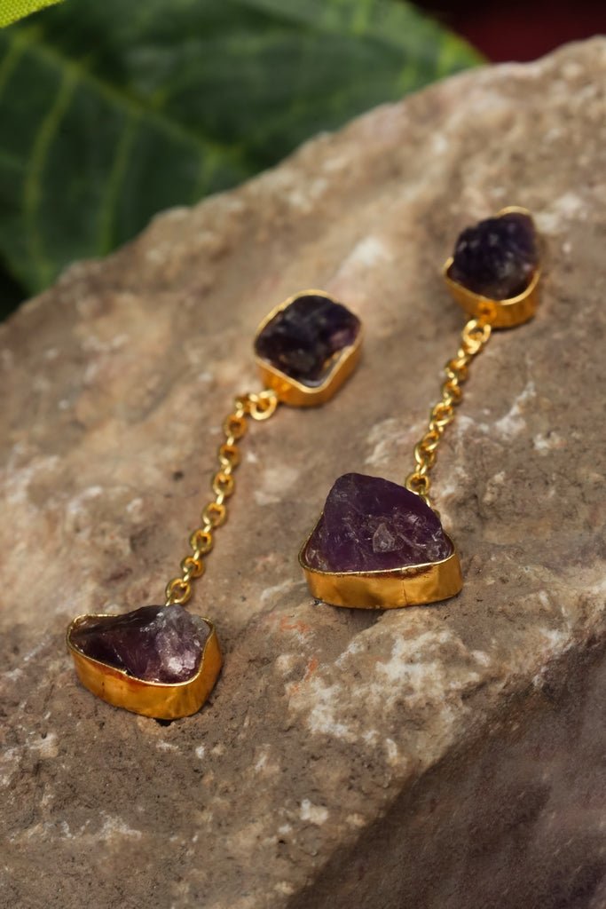Amethyst Dangle Drops Earrings - Zehnaz.ae