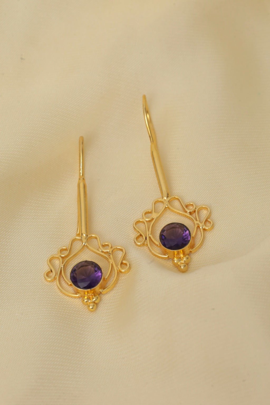 Amethyst Filigree Drop Earrings - Zehnaz.ae