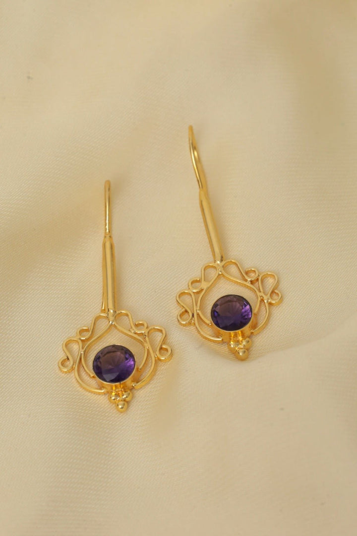Amethyst Filigree Drop Earrings - Zehnaz.ae