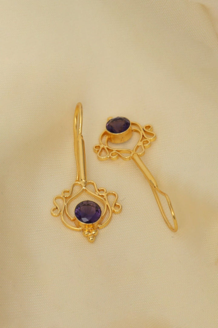 Amethyst Filigree Drop Earrings - Zehnaz.ae