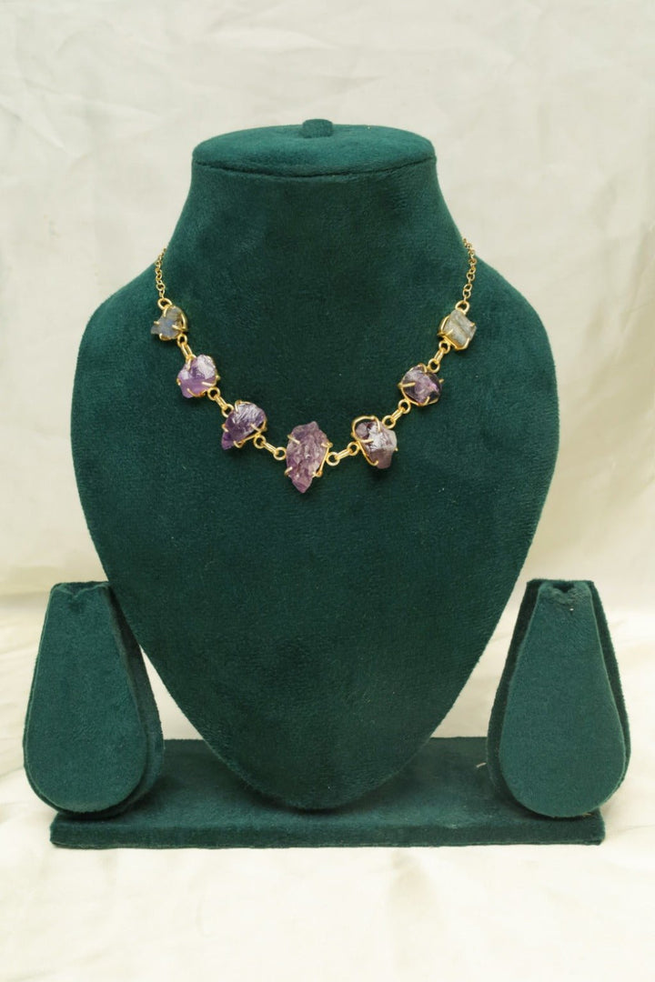 Amethyst Raw Necklace – Gold - Plated Statement Jewelry with Raw Crystals - Zehnaz.ae