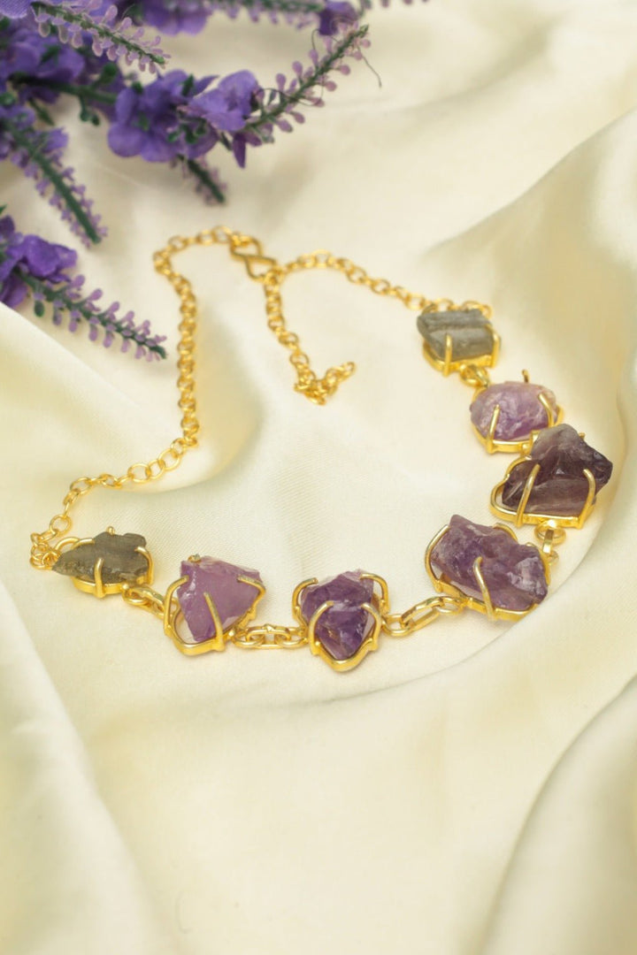 Amethyst Raw Necklace – Gold - Plated Statement Jewelry with Raw Crystals - Zehnaz.ae