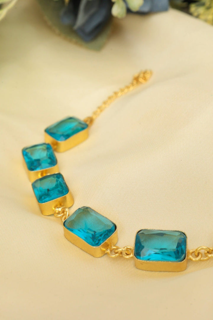 Aqua Royal Necklace – Gold - Plated Georgian Aqua - Blue Statement Jewelry - Zehnaz.ae