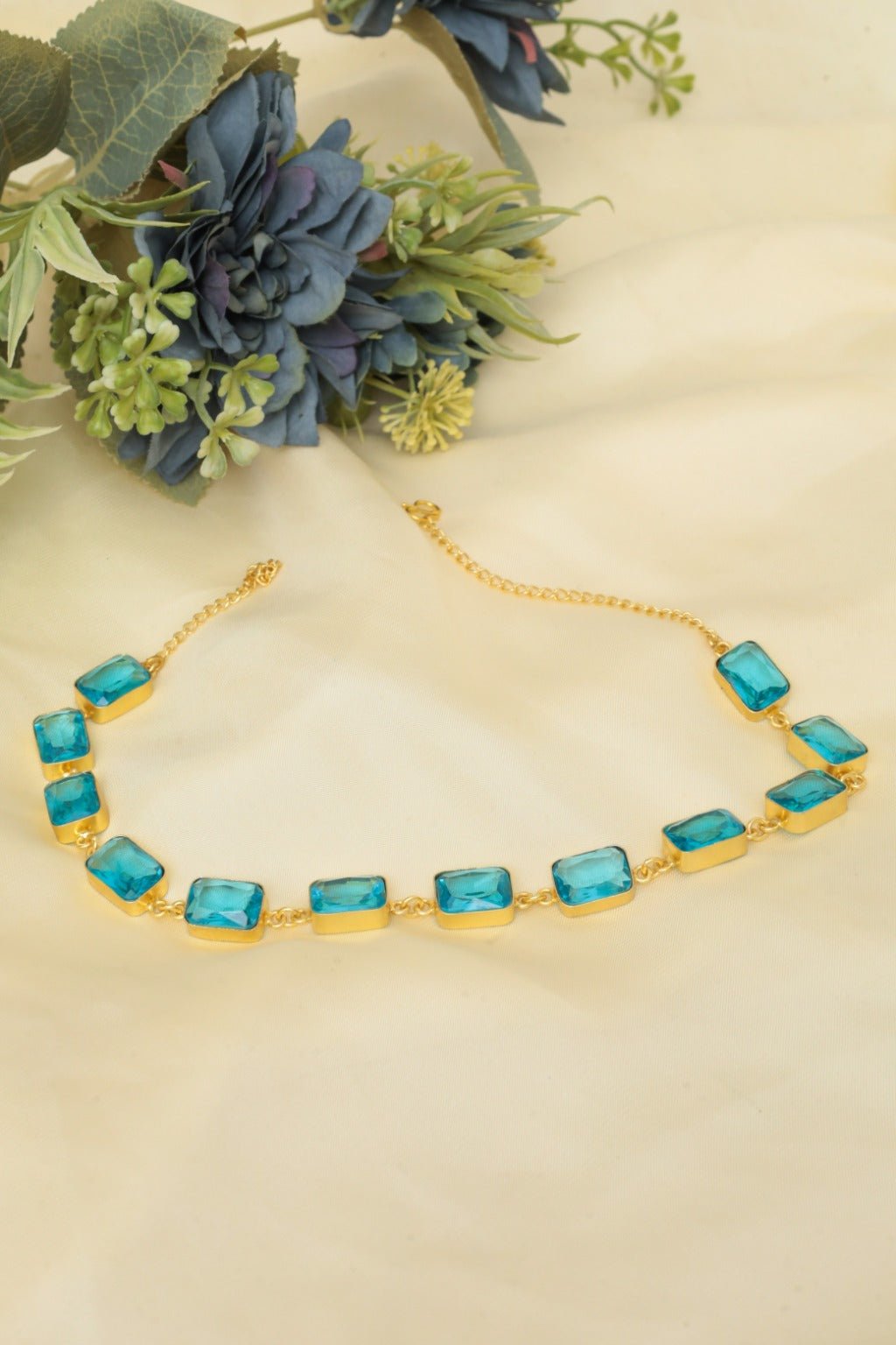 Aqua Royal Necklace – Gold - Plated Georgian Aqua - Blue Statement Jewelry - Zehnaz.ae