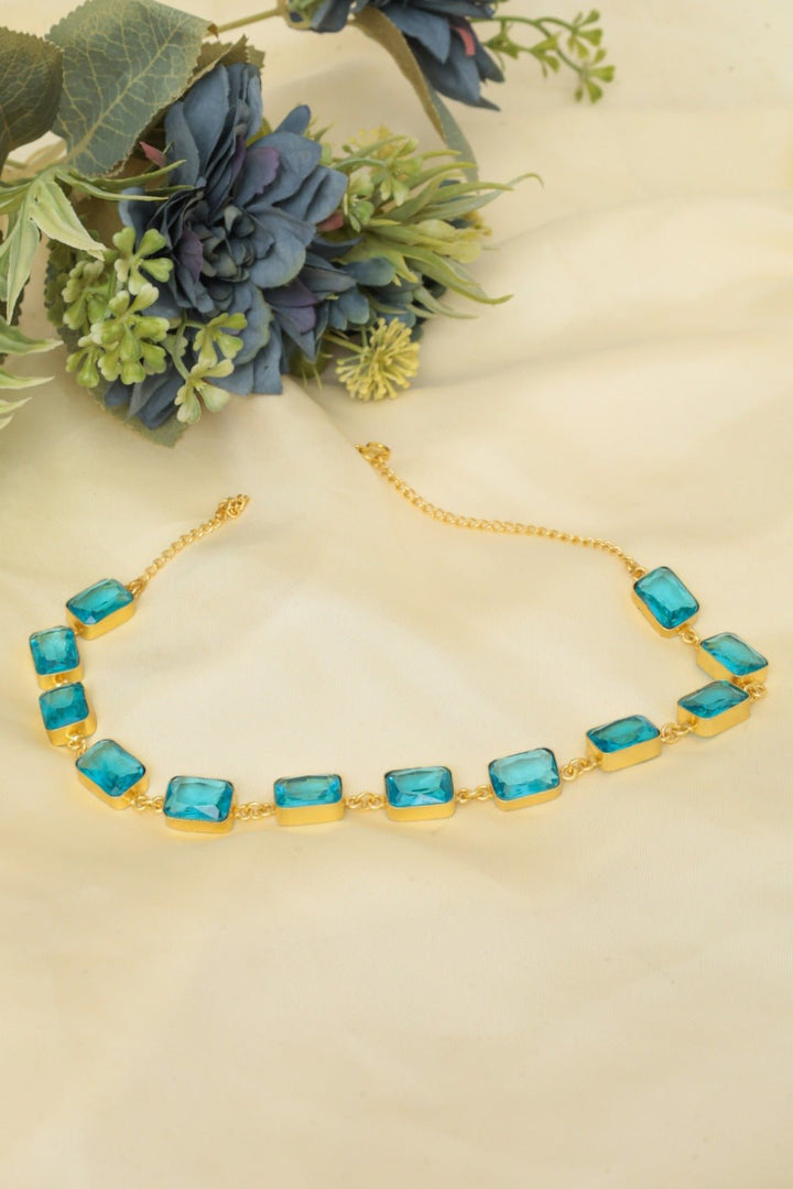 Aqua Royal Necklace – Gold - Plated Georgian Aqua - Blue Statement Jewelry - Zehnaz.ae