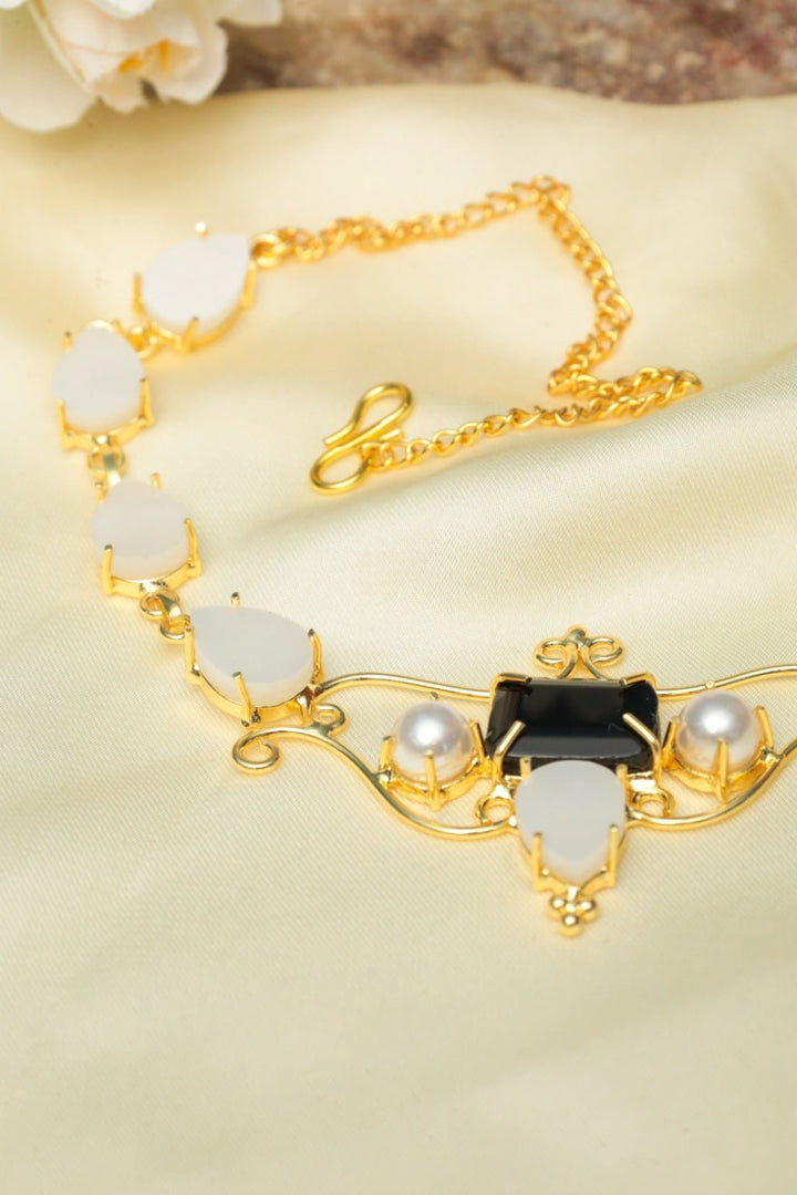 Black & White Choker – Gold - Plated Statement Necklace - Zehnaz.ae