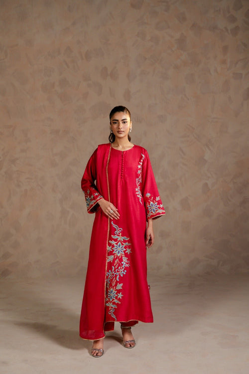 Carmine – Embroidered Russian Raw Silk 3 Piece Suit
