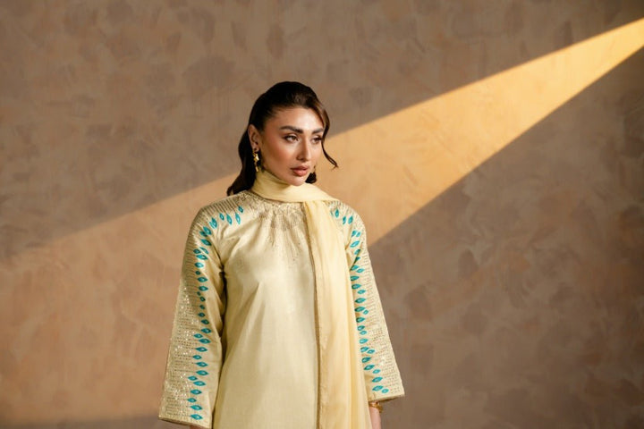 Celeste – Embroidered Raw Silk 3 Piece Suit - Zehnaz.ae