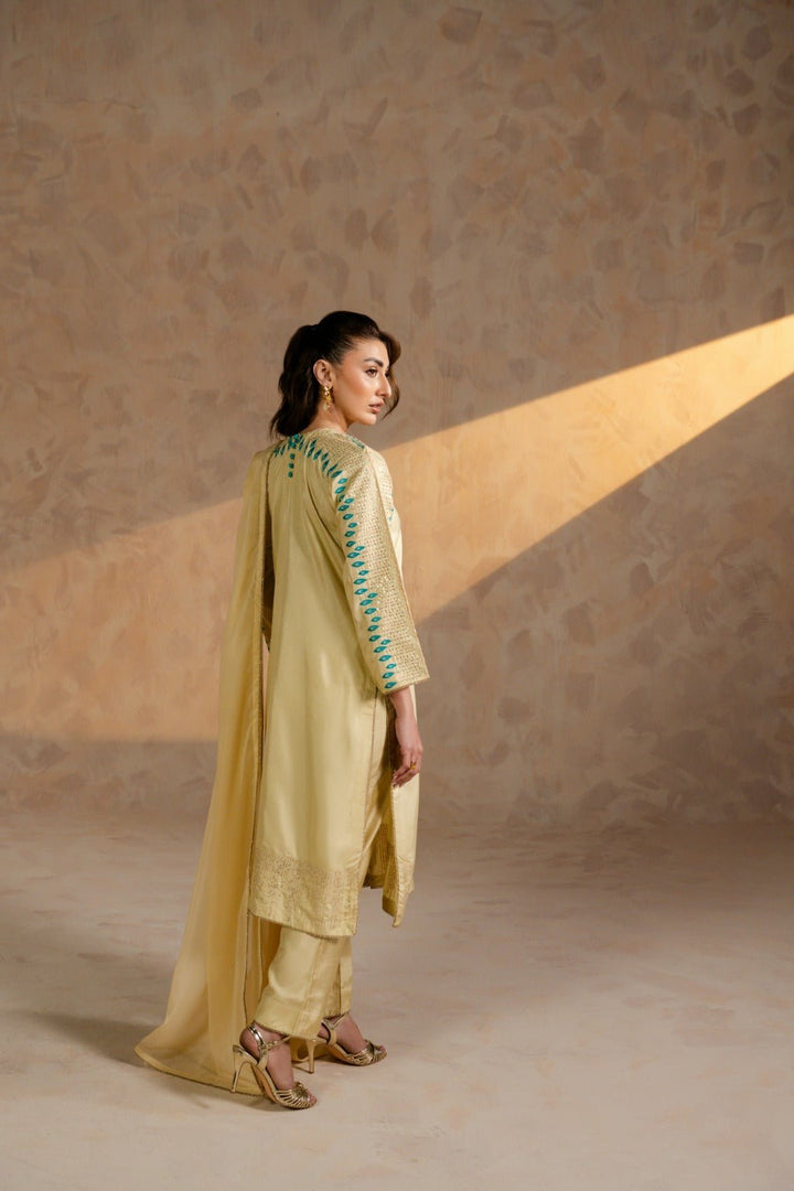 Celeste – Embroidered Raw Silk 3 Piece Suit - Zehnaz.ae