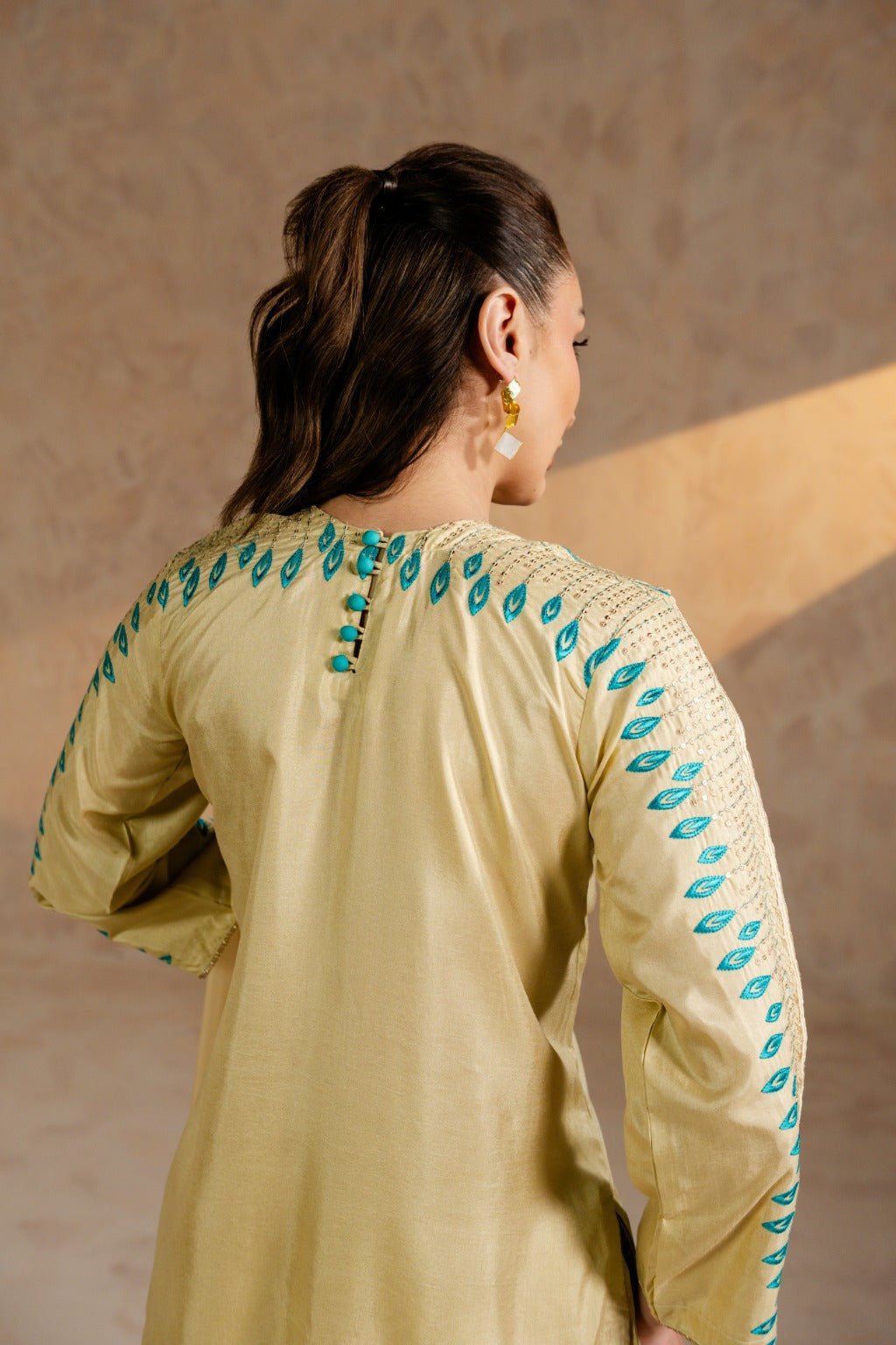 Celeste – Embroidered Raw Silk 3 Piece Suit - Zehnaz.ae
