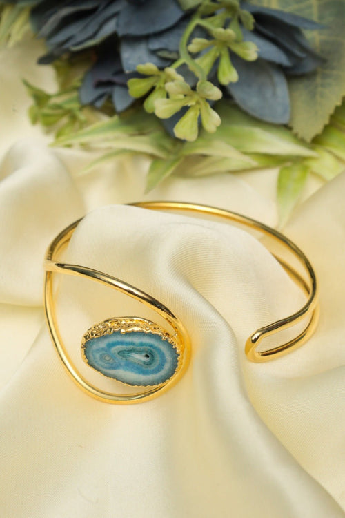 Clarita Gold-Plated Blue Agate Open Cuff Bangle