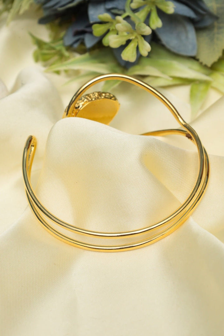 Clarita Gold - Plated Blue Agate Open Cuff Bangle - Zehnaz.ae