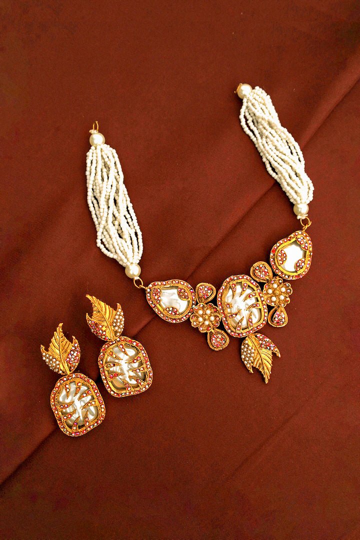 Crimson Heritage Earrings & Necklace Set – Traditional Jewelry - Zehnaz.ae