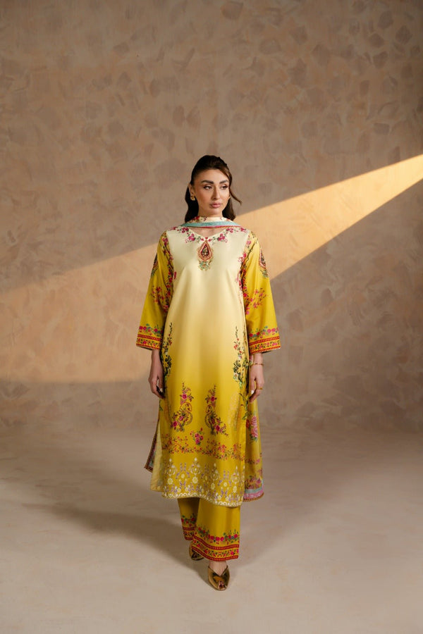 Dazzel – Printed Swiss Silk Set with Dupatta - Zehnaz.ae