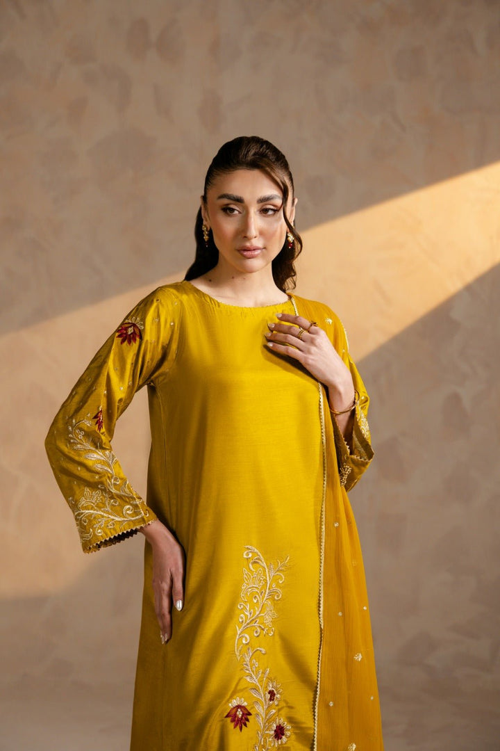 Divine – Embroidered Raw Silk 3Pc Suit - Zehnaz.ae