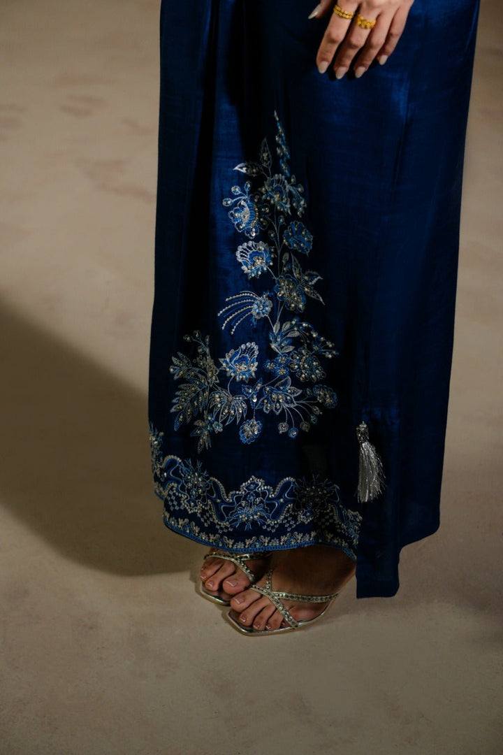 Elara – Handworked Russian Silk Kaftan Set - Zehnaz.ae