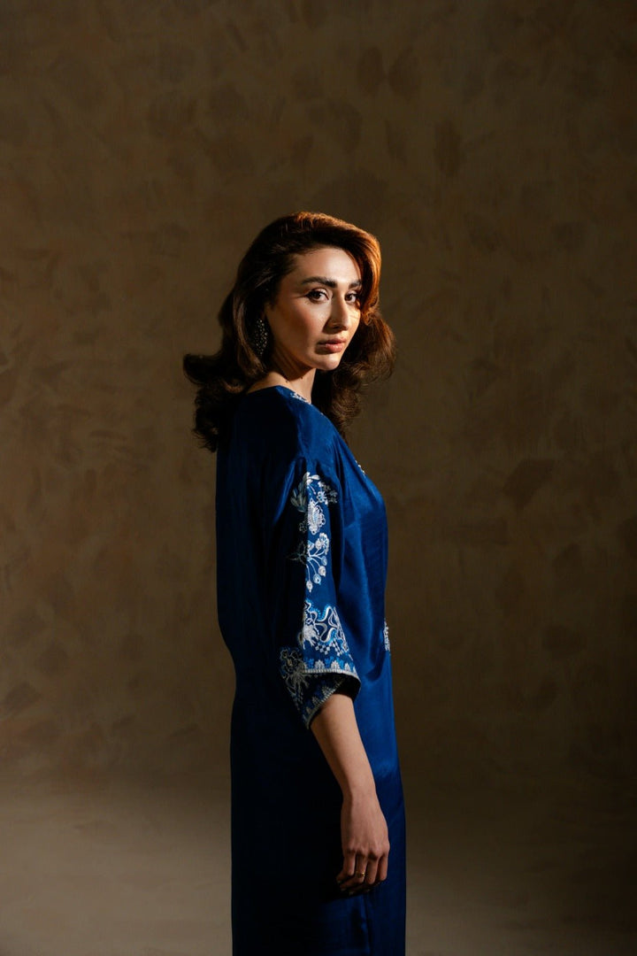 Elara – Handworked Russian Silk Kaftan Set - Zehnaz.ae